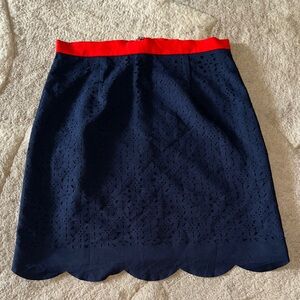 Pixley Navy Blue Skirt with Red Trim cut out design zipper in back size small